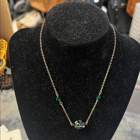 Sarah Coventry Jewelry - vintage Sarah Coventry Dichroic Glass Necklace Signed Green Crystal Beads